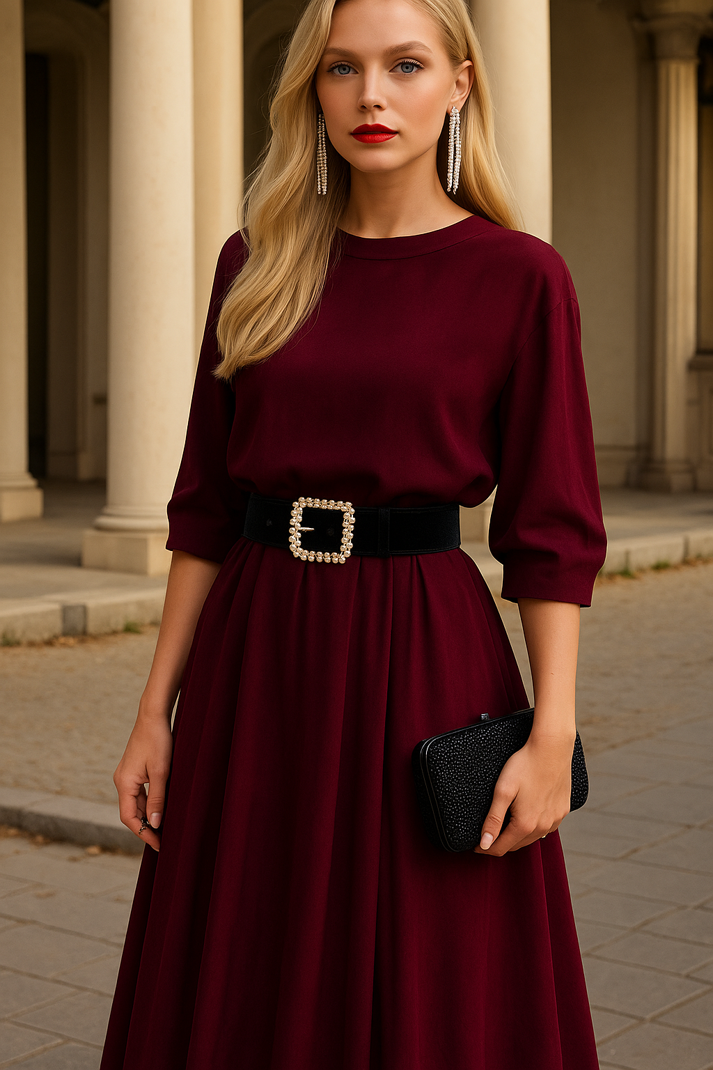 Mintlis women's Verna dress, satin cotton, rhinestone belt included, 3 colors, sizes (36-48), made in Italy