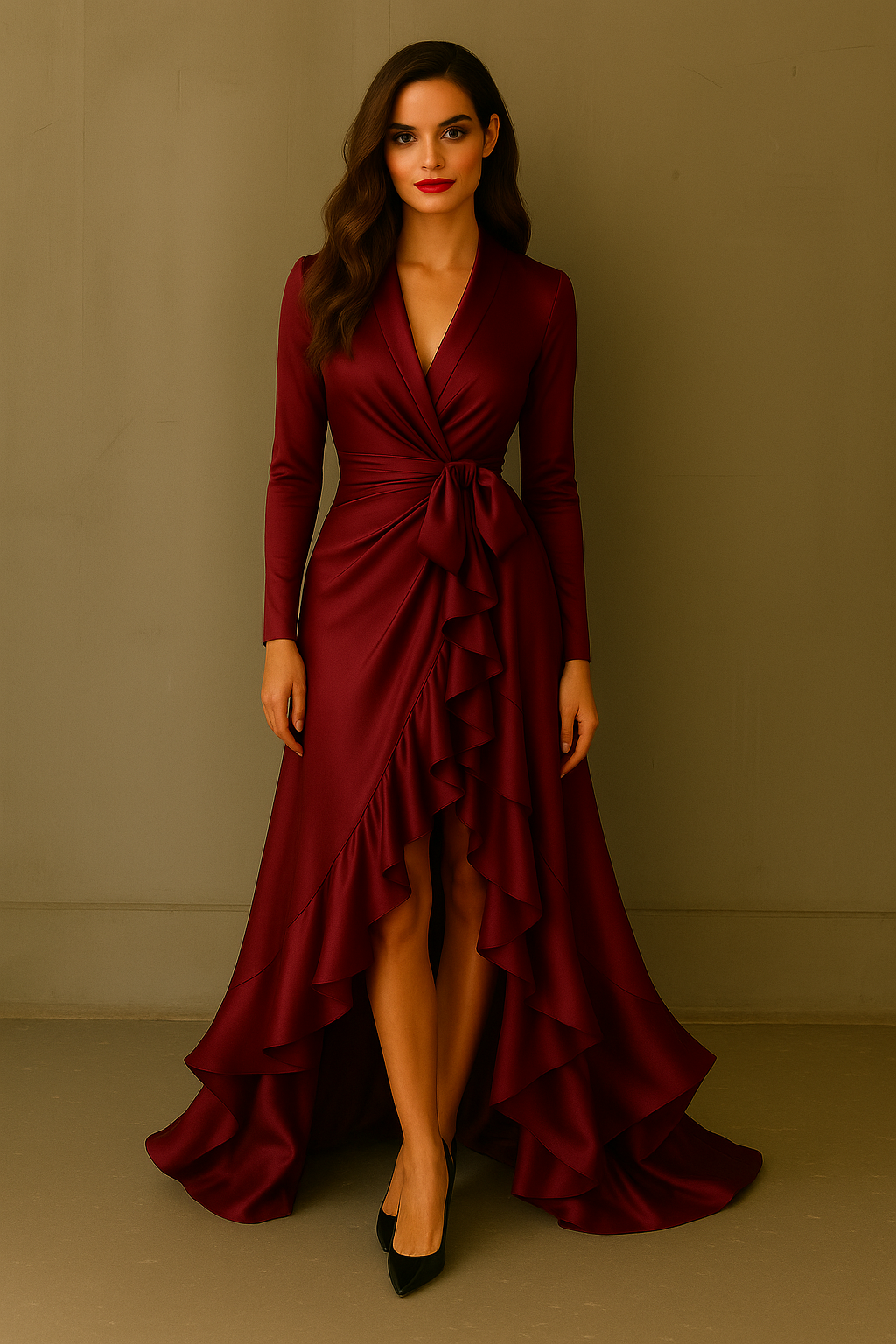 Vestido Hillary Satinado con fajín, tallas(36-46) 3 colores