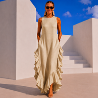 Puerto Rico Ruffled Linen Cotton Dress with Pockets, 5 colors (34-50) video