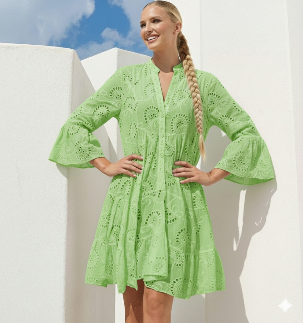 Happy embroidered shirt dress, 4 colors, sizes (36-50)