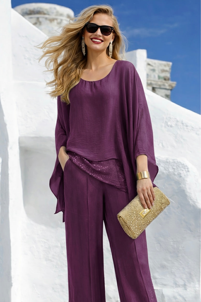 Conjunto 2 piezas  Casilda satinado gasa amplio, 4 colores, tallas (36-50) (vídeo)