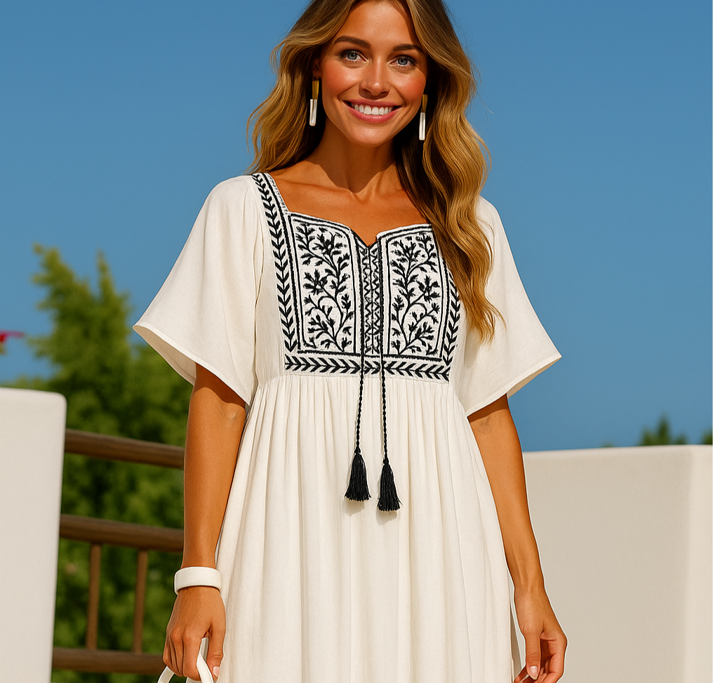 HABIBI embroidered cotton dress, 4 colors
