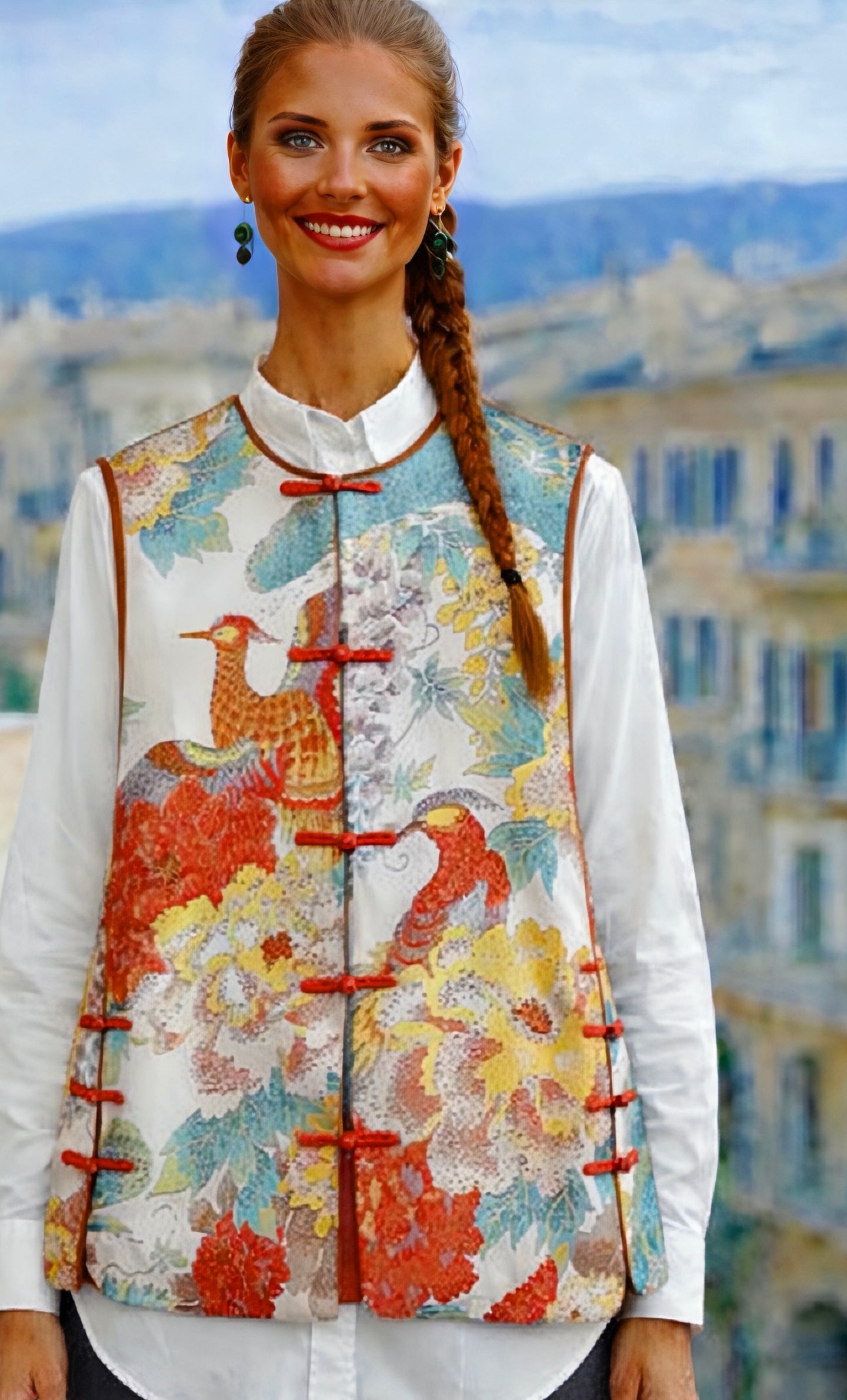 Florence Japanese embroidered vests, sizes (36-46) 4 colors