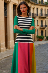 River striped knit dress in cotton lycra spandex, sizes (36-48)