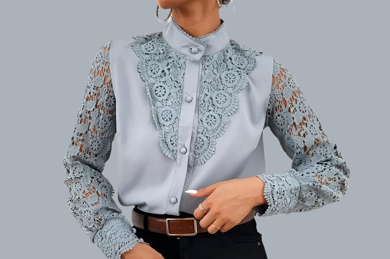 Anne embroidered chiffon shirt, 3 colors, 5 sizes