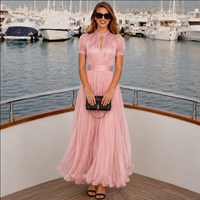 Vestido Lamberty rosa nude gasa cintura trasera elástica, tallas (35-48)
