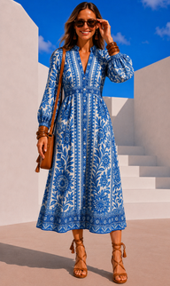 Carolin dress with elastic waist, 2 prints, sizes (34-44) video