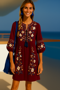 Vestido Norman de algodón bordado, 3 colores, tallas (36-48)