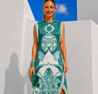 Vestido Oporto MIDI estampado flecos, tallas (34- 46) vídeo