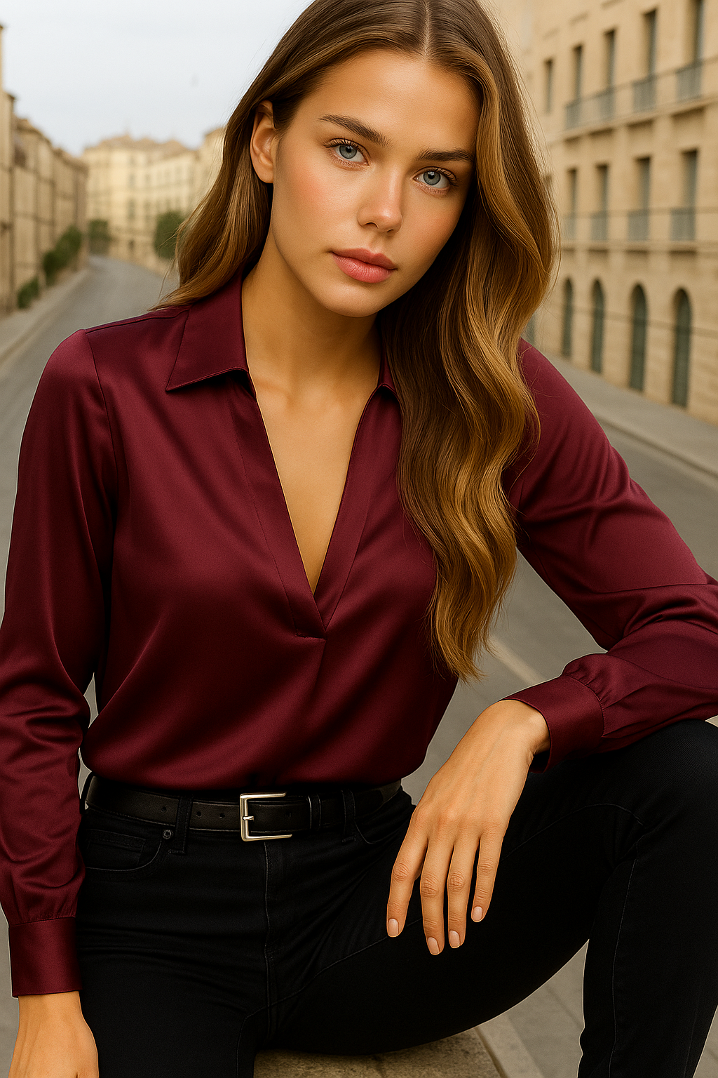 Camisa Star satinada, 5 colores, tallas (36-48)