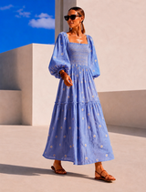 Vestido Susana bordado algodón licra strech nido de abeja, 4 colores, tallas (34-46)
