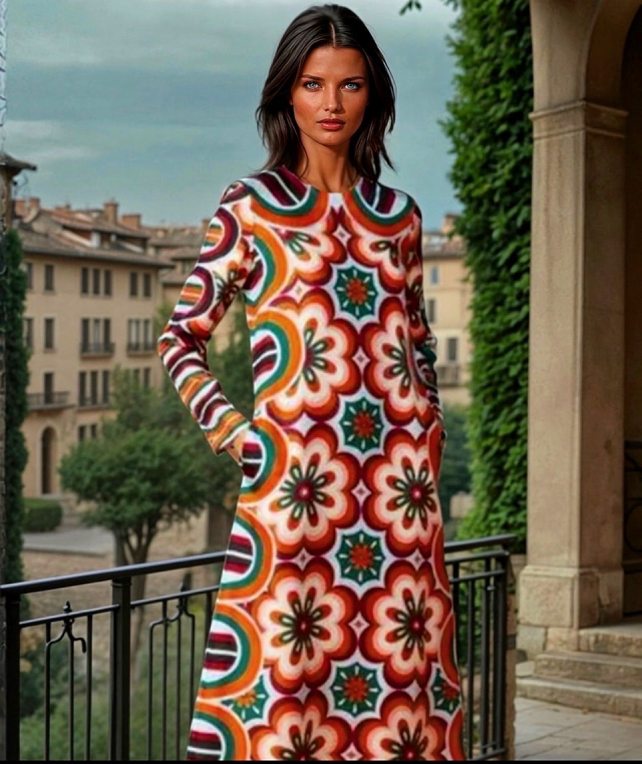 Genova MIDI dress, cotton, lycra, elastane, wrinkle-free, multicoloured, sizes (36-50)