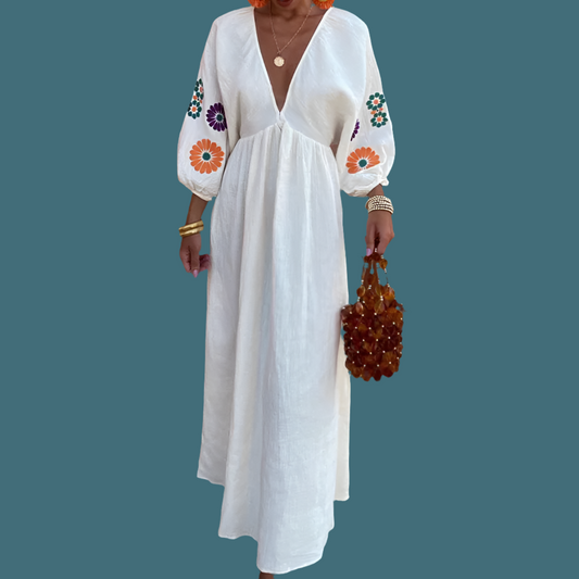 Embroidered Andalusian cotton linen dress, 3 sizes, free shipping 🥰 48/72 hrs