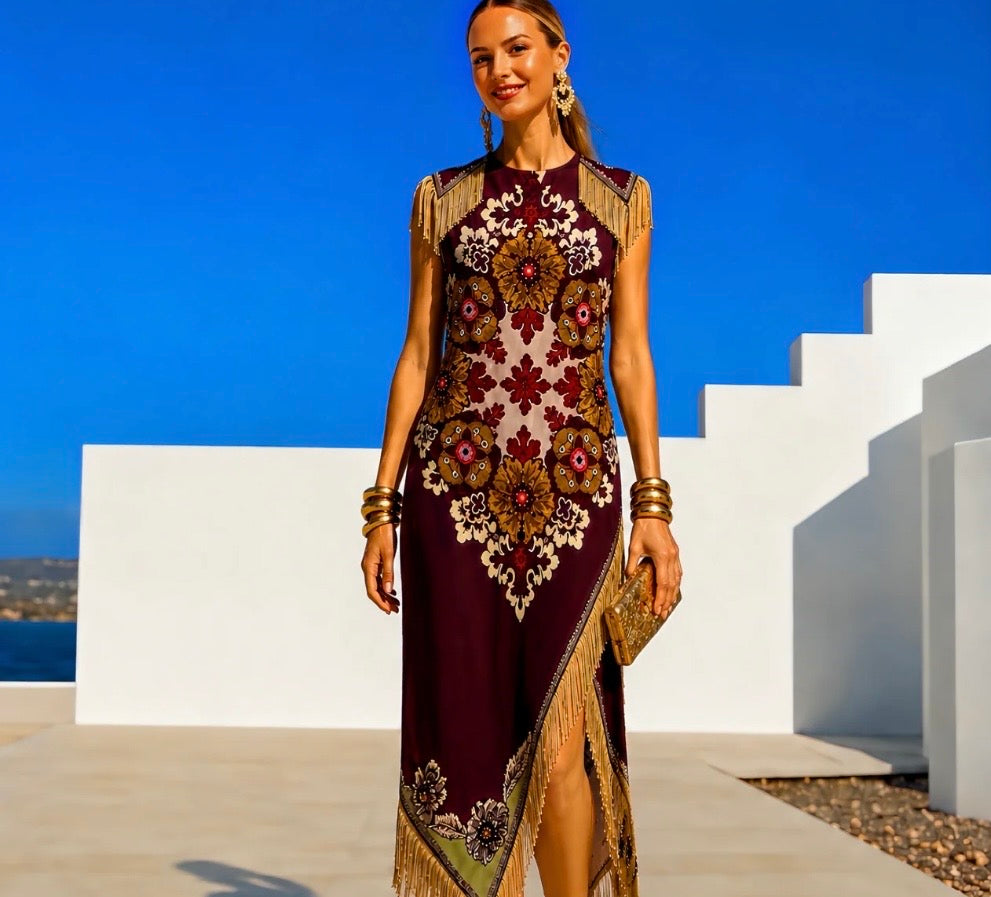 Vestido Lisboa MIDI flecos estampado, tallas (34-44) vídeo