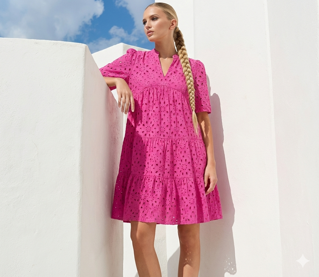 Vestido Santorini de algodón brocado, tallas (36-46)