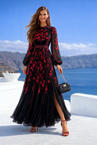 Empire dress in pleated chiffon, 3 prints, sizes (36-50) (video)