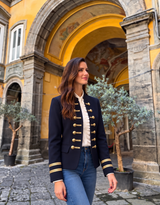 Chaqueta Amore pasamaneria, color azul marino, tallas (34-48) video