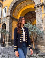Chaqueta Amore pasamaneria, color azul marino, tallas (34-48) video