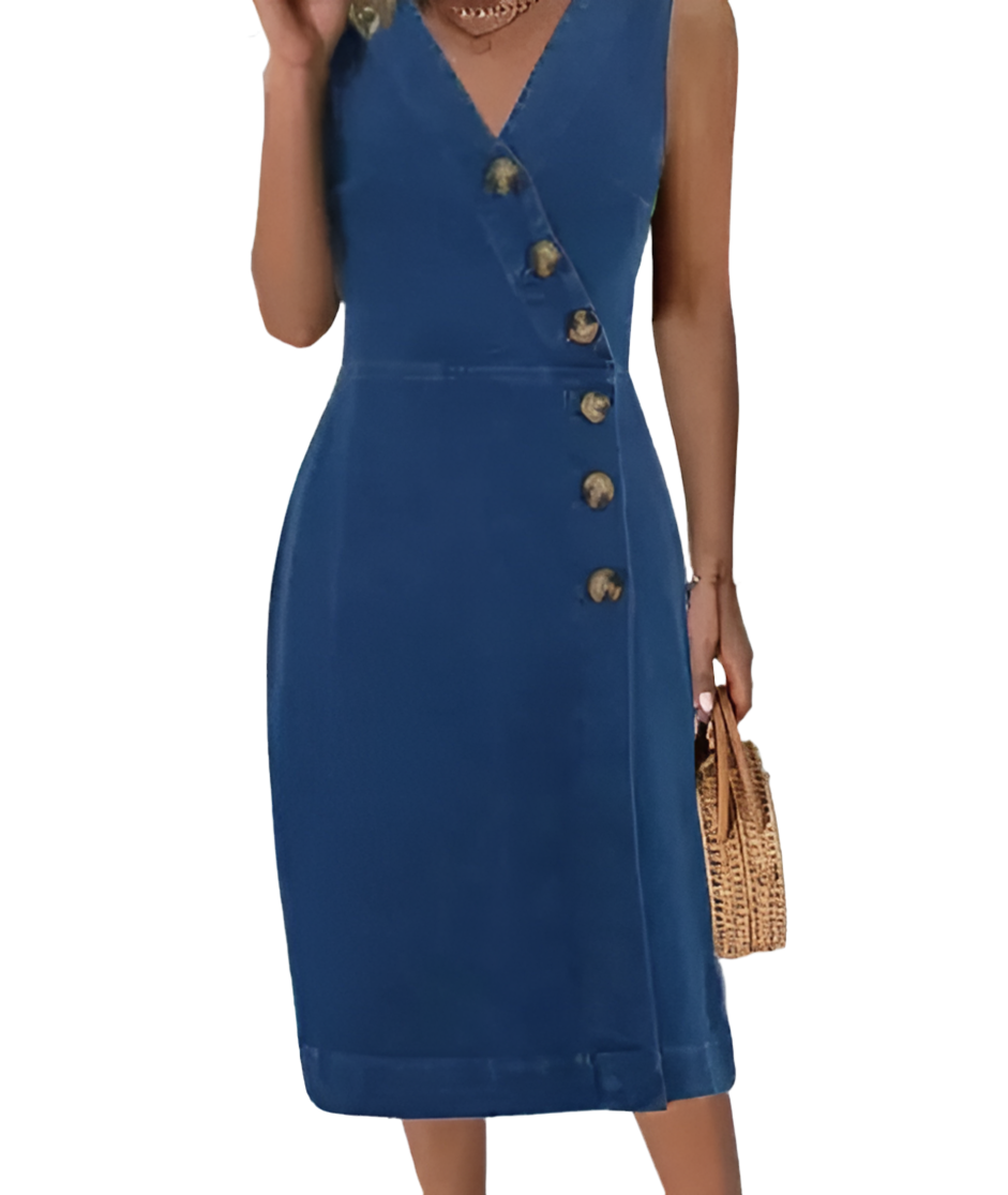 miranda sleeveless mini denim dress Miranda Mini Denim Dress