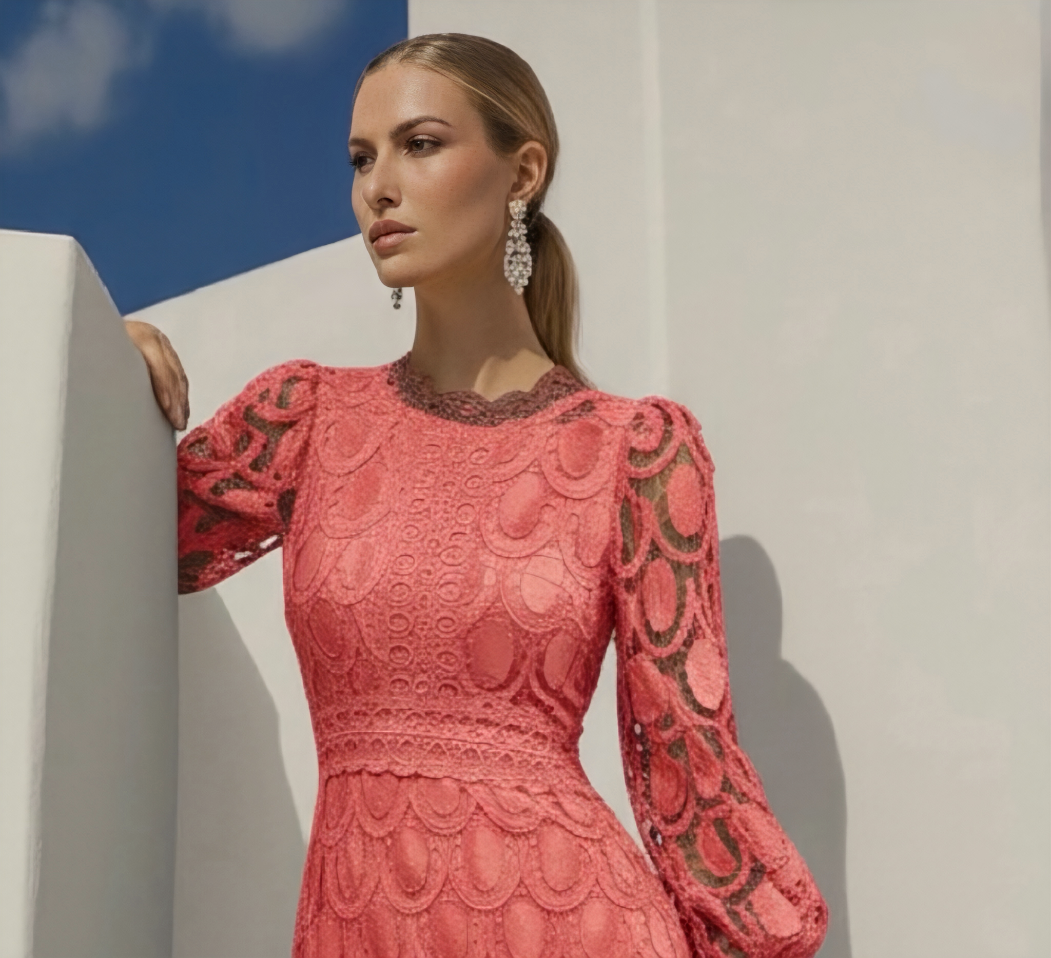 Dominica dress, lace and embroidery, 4 colors, size (36-48)