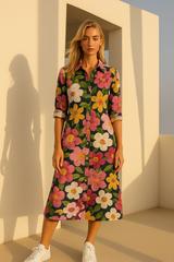 Mintlis women's cotton shirt dress Jana flowers and Jana butterflies, sizes (36-48)