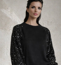 Women's Round Collar Loose Pullover Tops T-shirt Oversized Irregular Fashion Sequin Patchwork Long Sleeve Sweatshirt