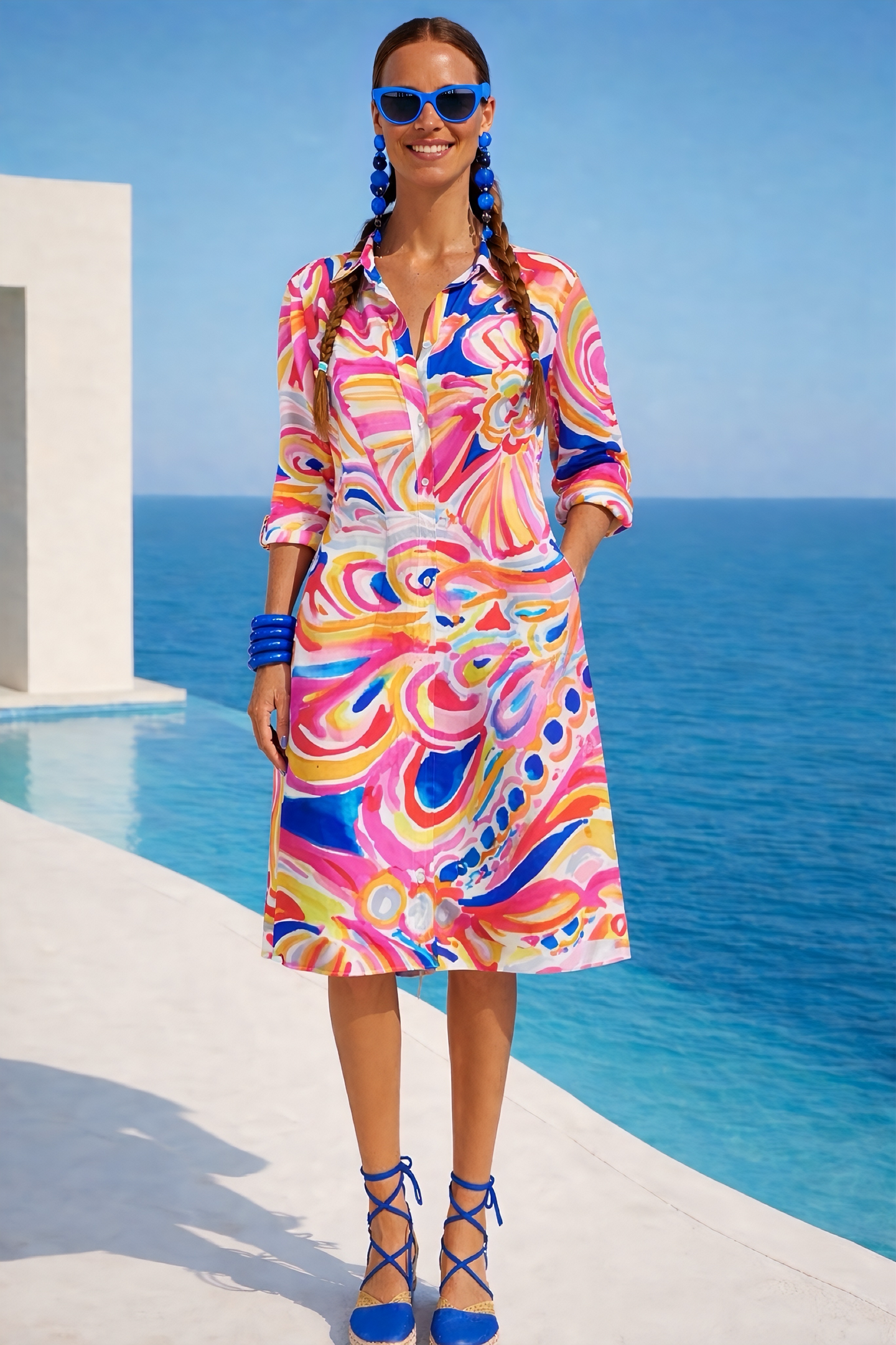 Vestido Cinderella camisero algodón, 2 estampados, tallas (36-46) (vídeo)