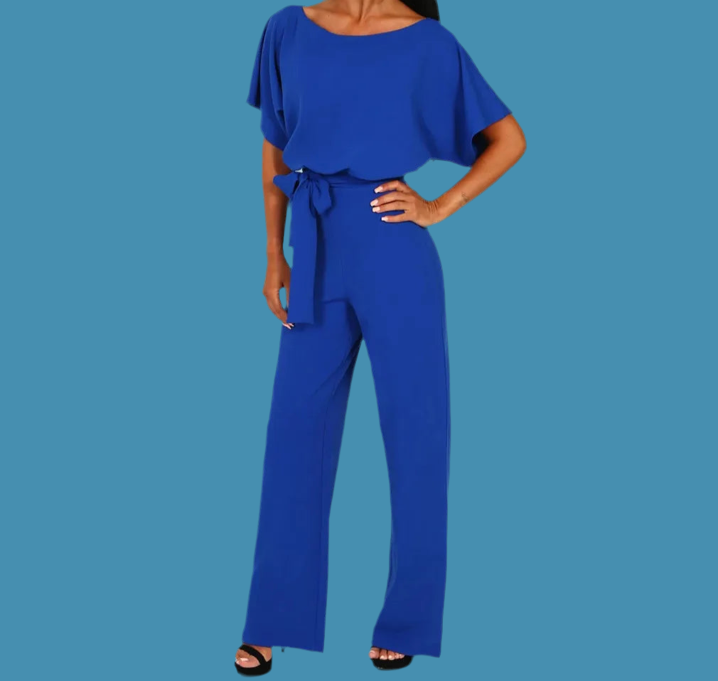 Sofia Lycra Polyester Elastane Jumpsuit with Sash, 4 Colors, 5 Sizes 36-44