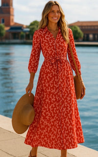 Mintlis women's cotton Angie dress with sash, 2 colors, sizes (36-48)