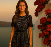 Gaby Midi dress in cotton lace and embroidery, 2 colors, sizes (36-46)