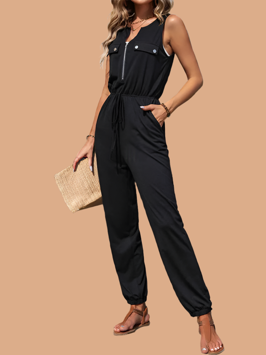 VICTORIA cotton lycra jumpsuit with pockets, 5 sizes