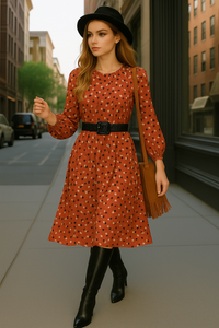 Luna dress in cotton lycra with belt, 3 colors, sizes (34-46)