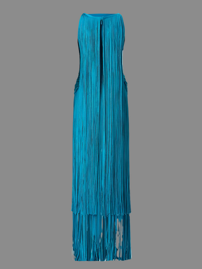 Marga nylon and rayon strech spandex fringe dress, 3 colors, 3 sizes