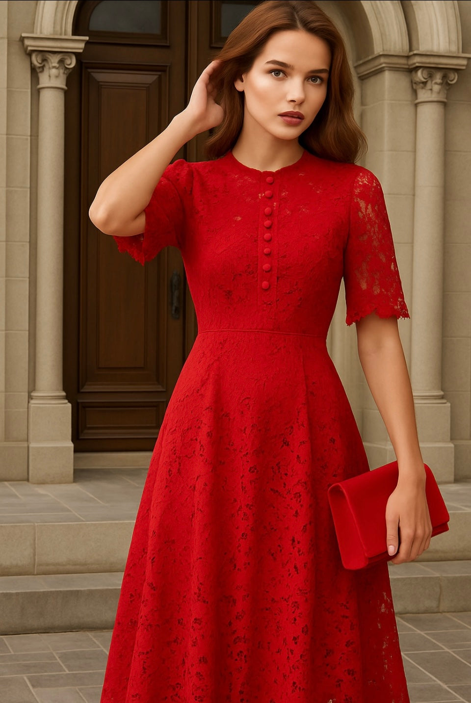 Vestido Romántico de encaje y bordado, 3 colores, tallas (36-46)