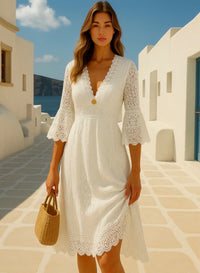 Vestido Anastasia elastane licra bordado y brocado, beige, tallas (36-46)