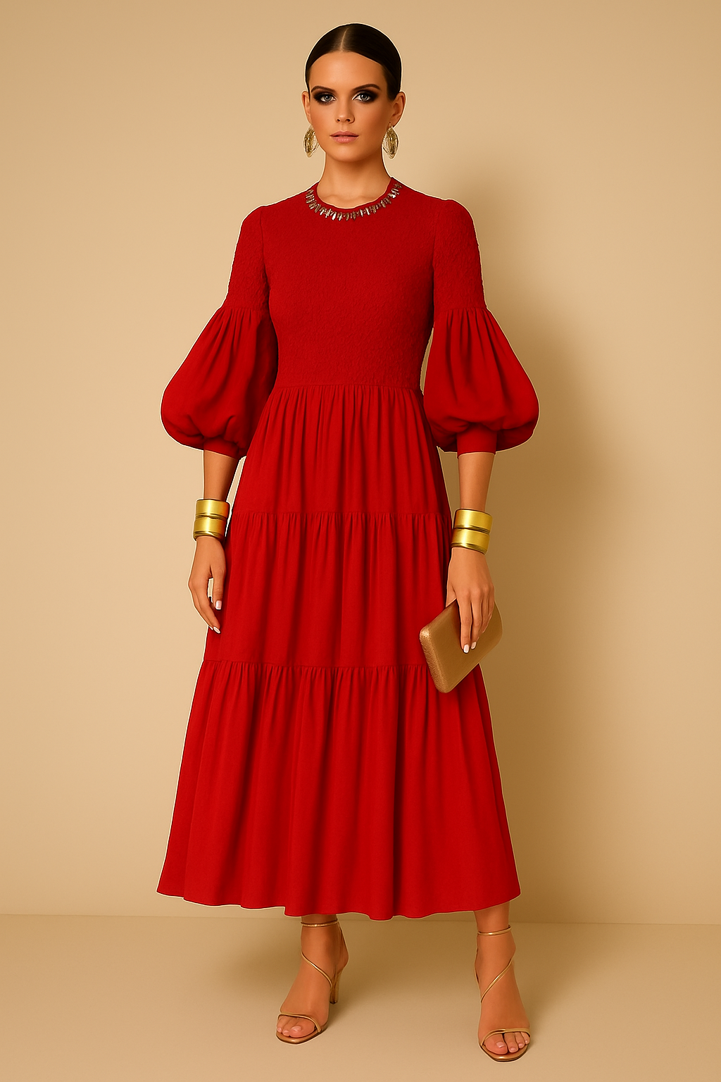 Vestido Gabriela de algodón licra cuerpo nido de abeja elastane, 4 colores tallas (36-48)