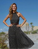 Vestido Natali de gasa plisada y cinturón incluido,  2 colores,tallas(36-46)