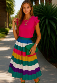 Multicolor striped skirt, one size fits most 36-48