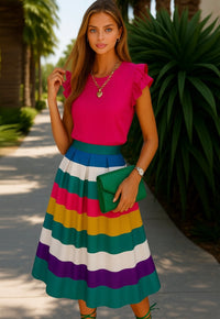 Multicolor striped skirt, one size fits most 36-48