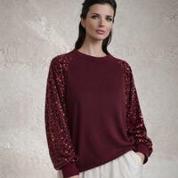 Women's Round Collar Loose Pullover Tops T-shirt Oversized Irregular Fashion Sequin Patchwork Long Sleeve Sweatshirt