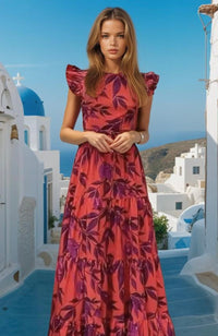 Vestido Sandy rojo flower volantes 2 colores, 6 tallas (36-46)