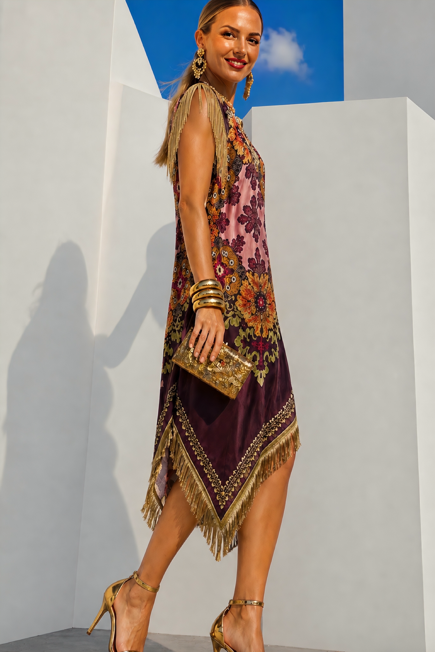 Vestido Lisboa MIDI flecos estampado, tallas (34-48) vídeo