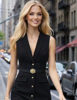 Vestido Laila cinturón incluido broche de punto de algodón licra elasticidad, 2 colores tallas (36-46)