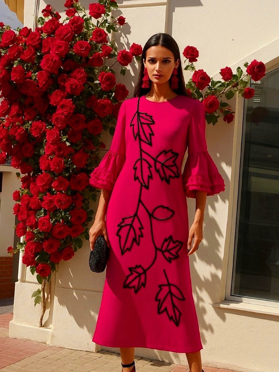 Vestido Alma Fucsia volante, tallas (36-46) made in Oporto