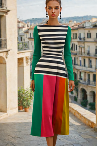 River striped knit dress in cotton lycra spandex, sizes (36-48)