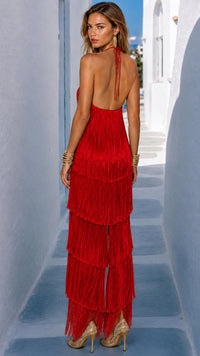 Cocktail Halter Neck Fringe Dress, 3 colors, sizes (36-44) video