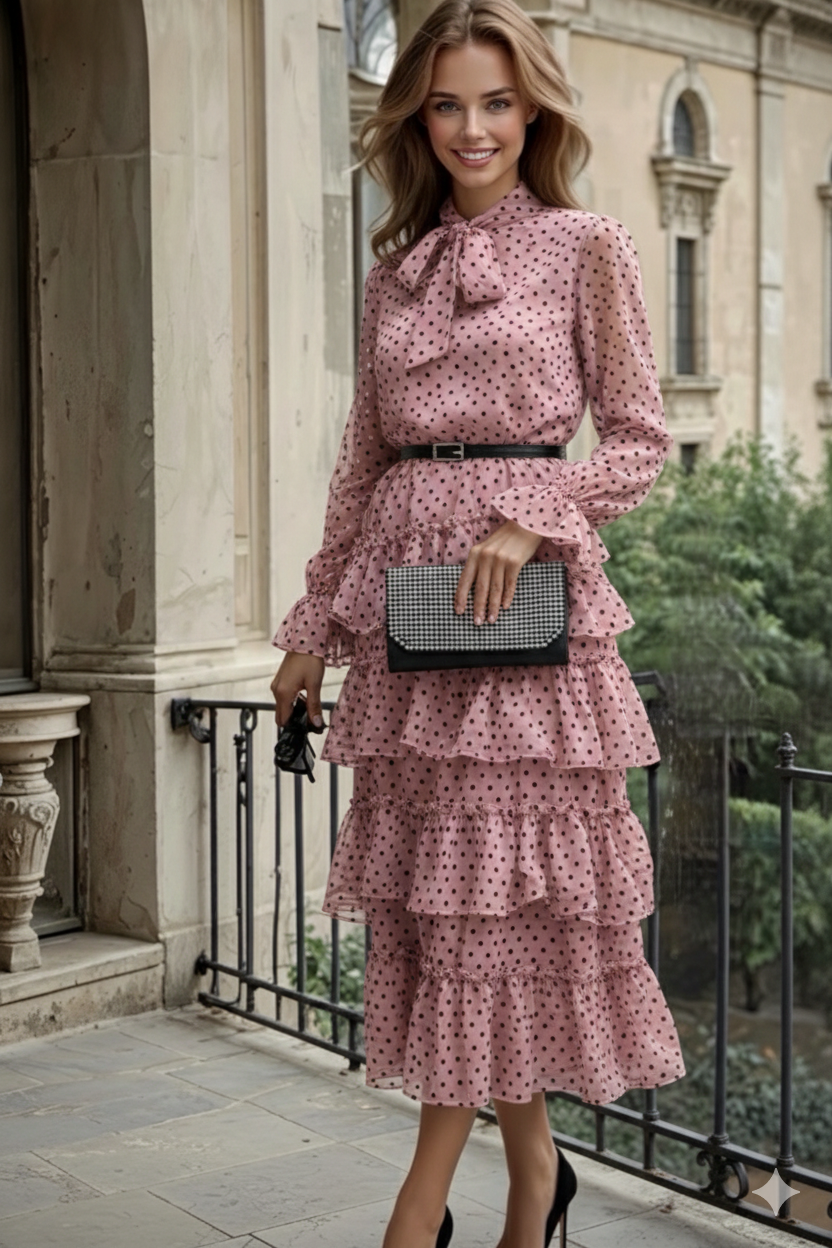 Vestido Ronda de gasa y cinturones incluidos poliester forro Ronda, 6 colores, tallas (36-48)