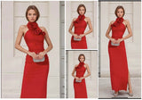 Red Roses dress with crepe and cotton flowers, sizes (36-44) free shipping