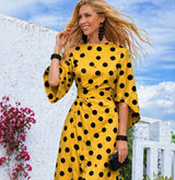 Vestido Yellow lunar punto algodón licra, tallas (34-52) video