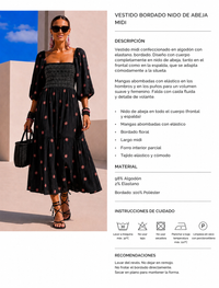 Vestido Susana bordado algodón licra strech nido de abeja, 4 colores, tallas (34-46)